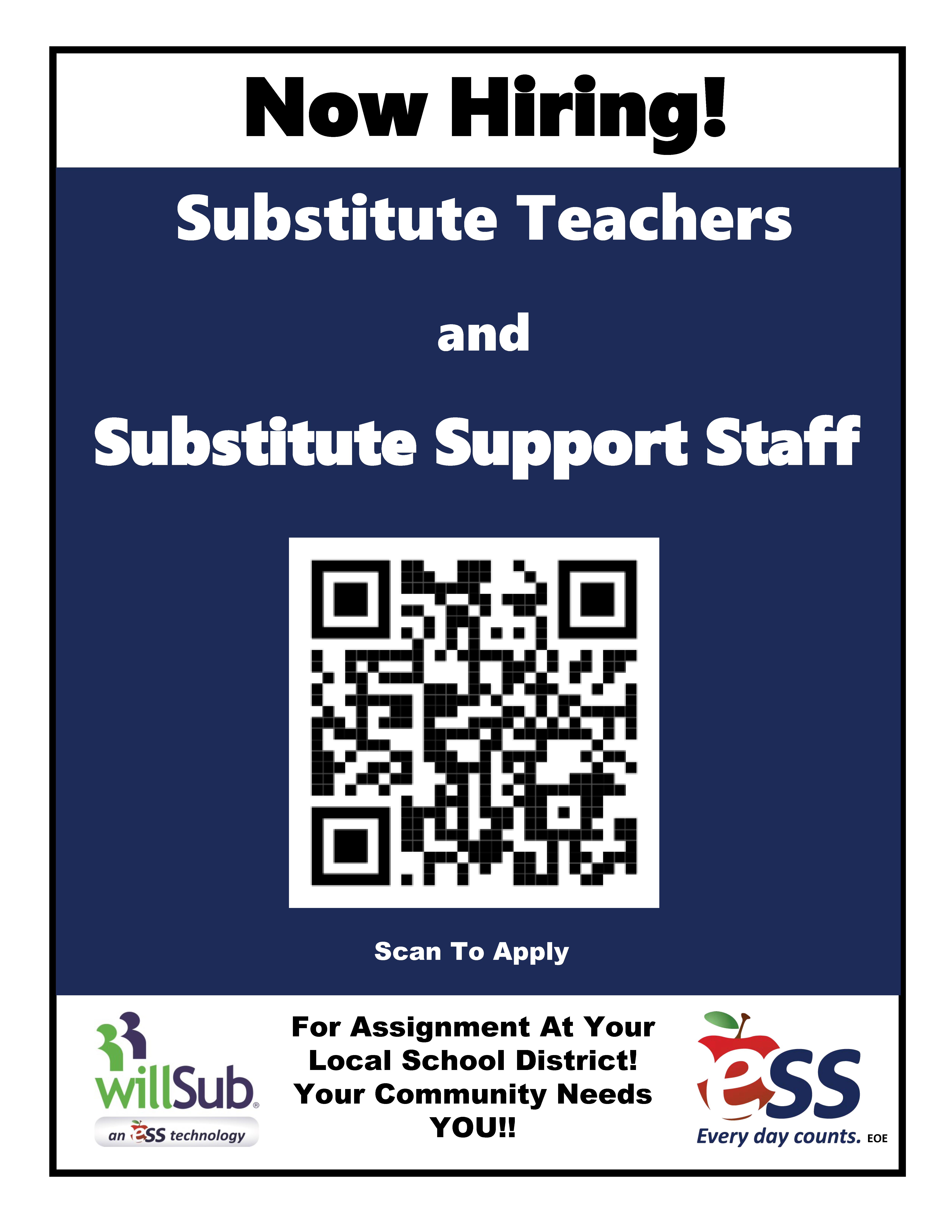 Now Hiring! Substitute Teachers and Support Staff.