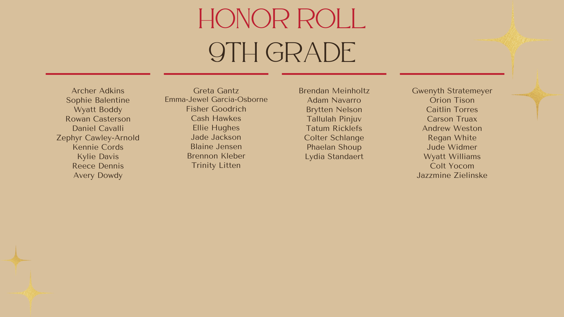 Honor Roll 9th Grade
