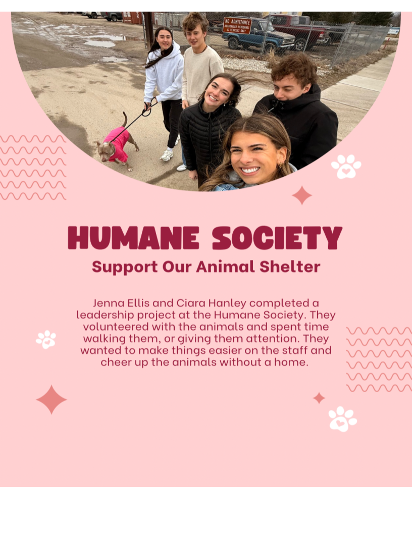 hhs leadership class projects.  students trained to shelter volunteers and walked dogs and helped with shelter chores