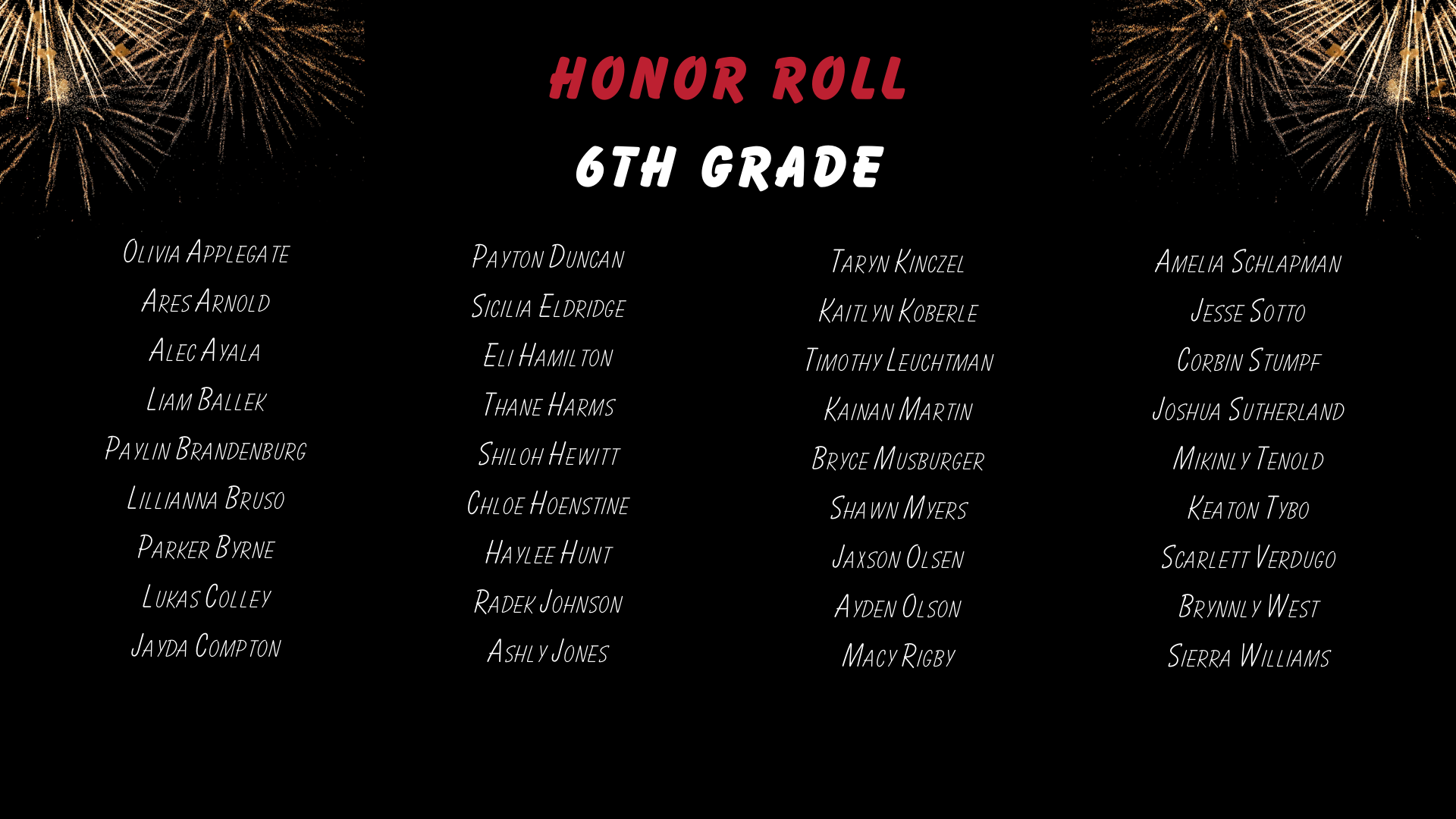 Honor Roll 6th Grade
