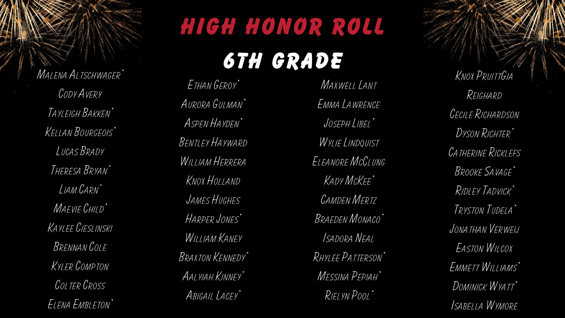High Honor Roll 6th grade