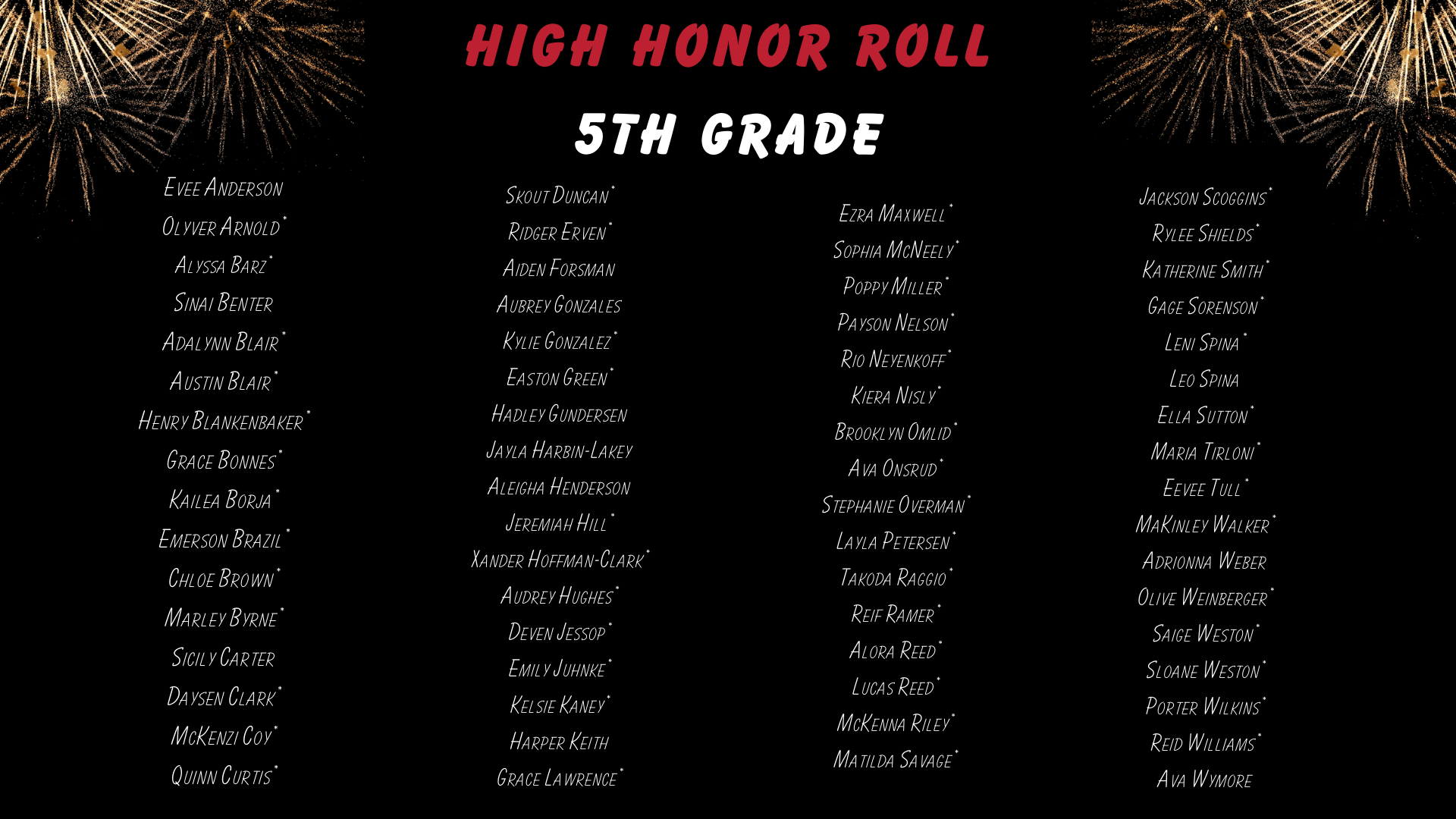 High Honor Roll 5th grade