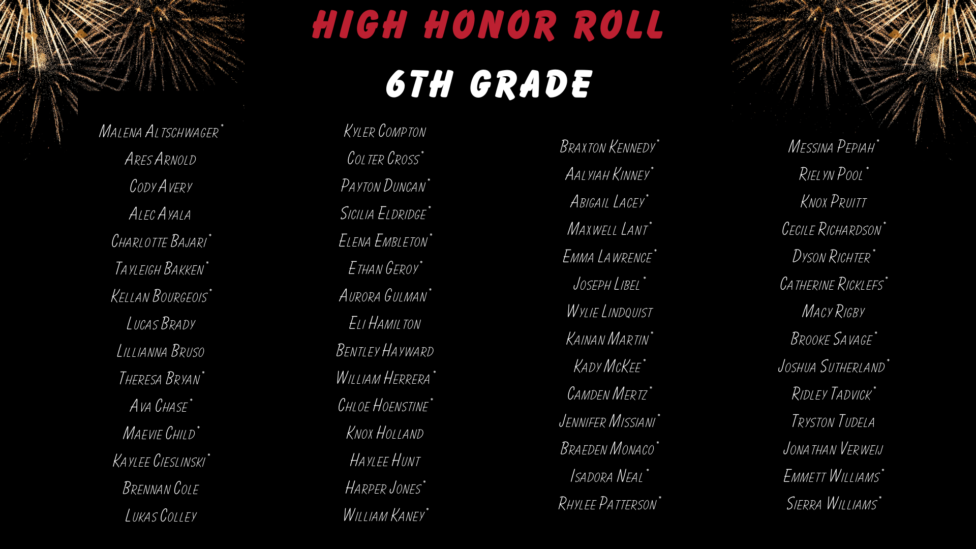 High Honor Roll 6th grade