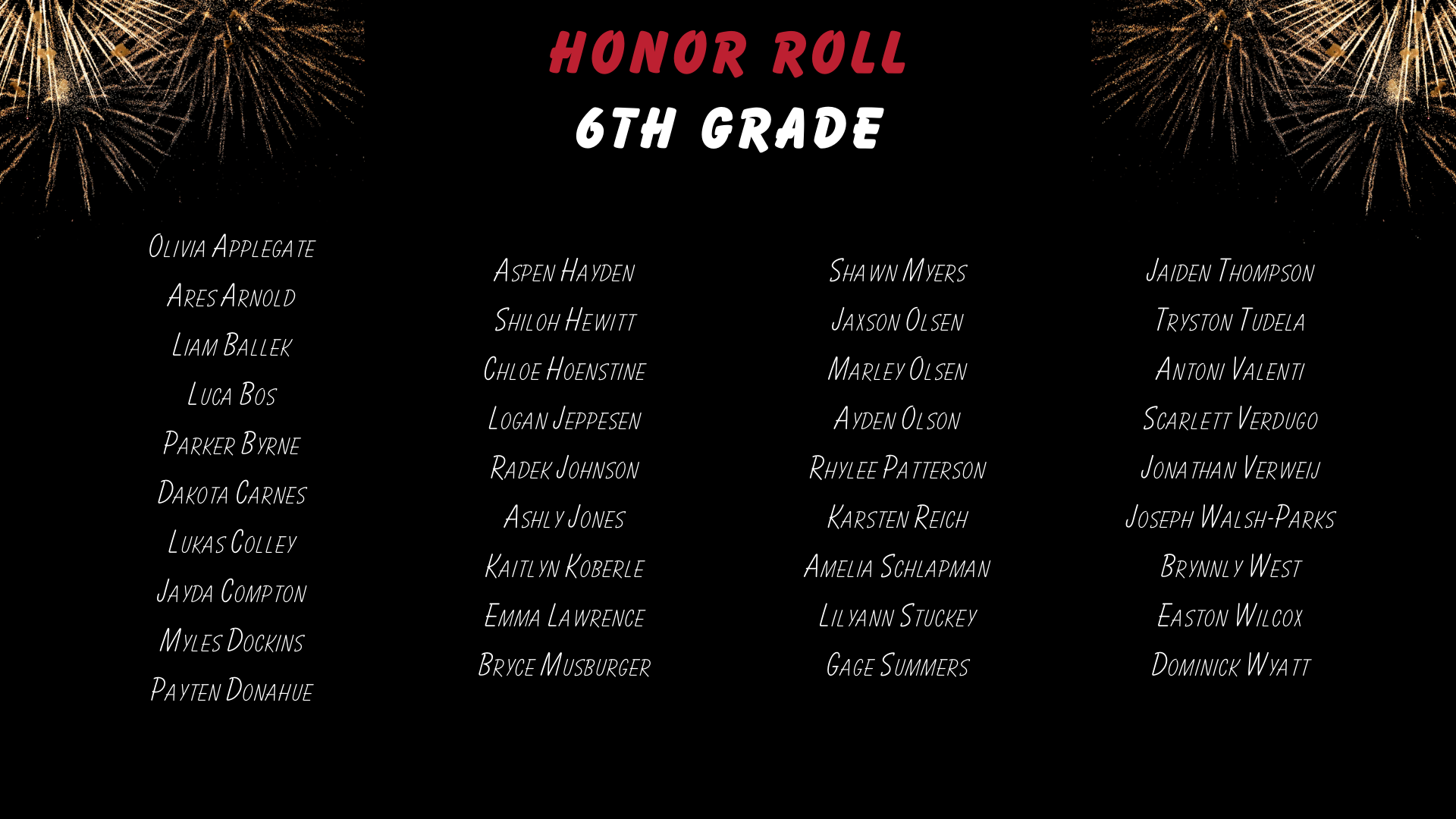 Honor Roll 6th Grade