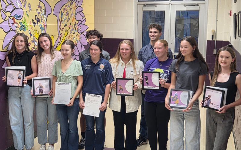 2025 Spring Sports and FFA honored  at the Sep. BOE meeting. Pictured are 10 students that attended .