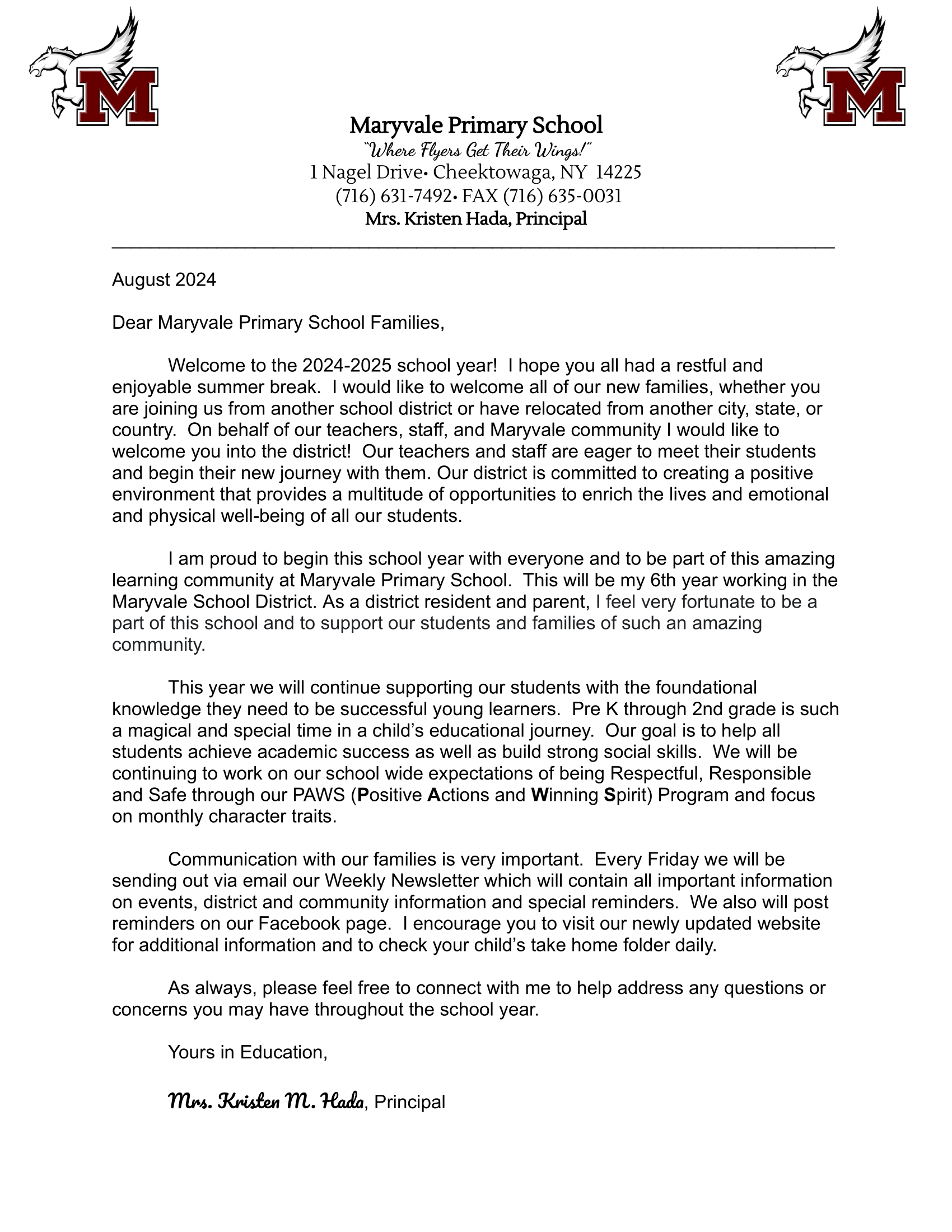 Principal Letter