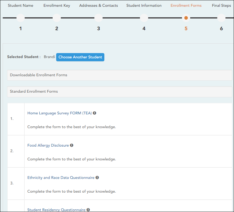 Parent Enrollment Step 5