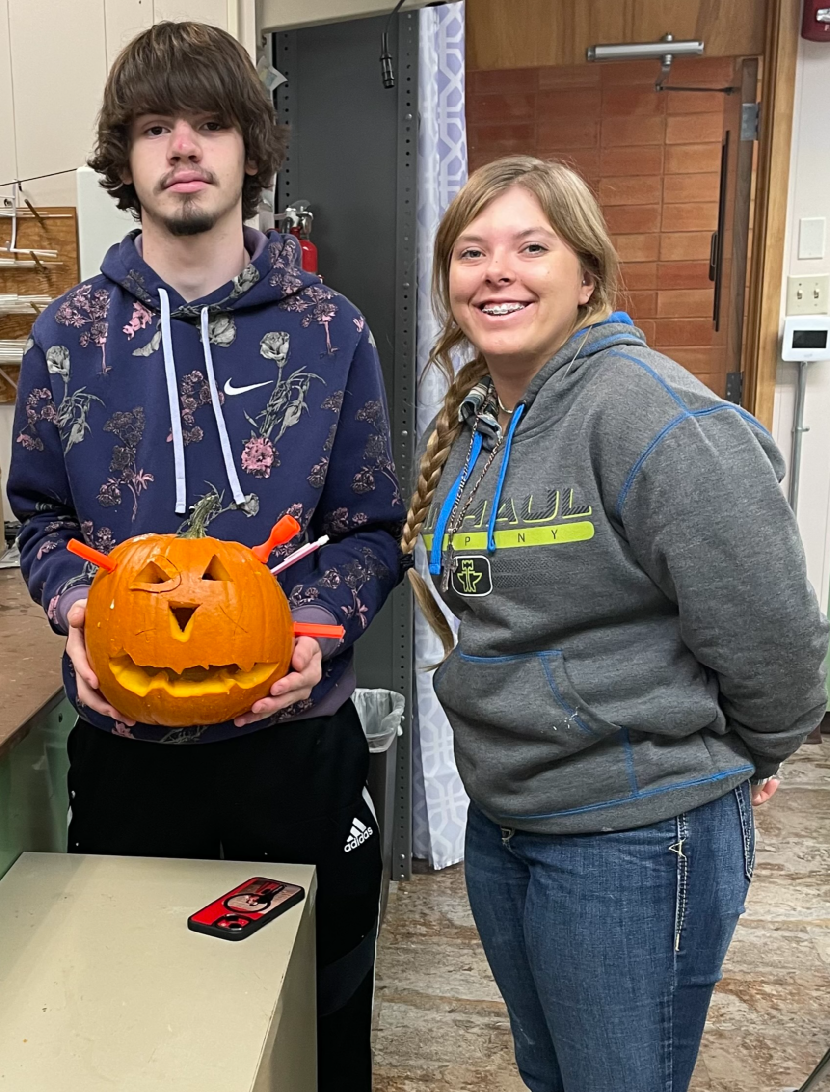 Science Students with Jack-O-Lantern