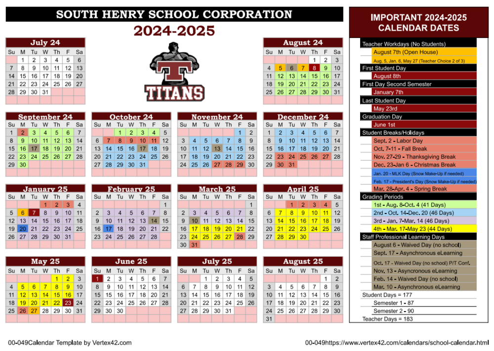 Calendar  South Henry School Corporation