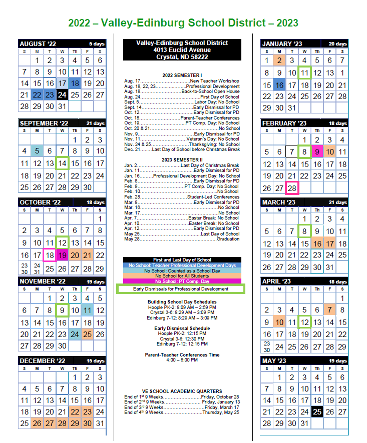 School Calendar Valley Edinburg School District 118