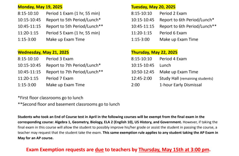 exam schedule
