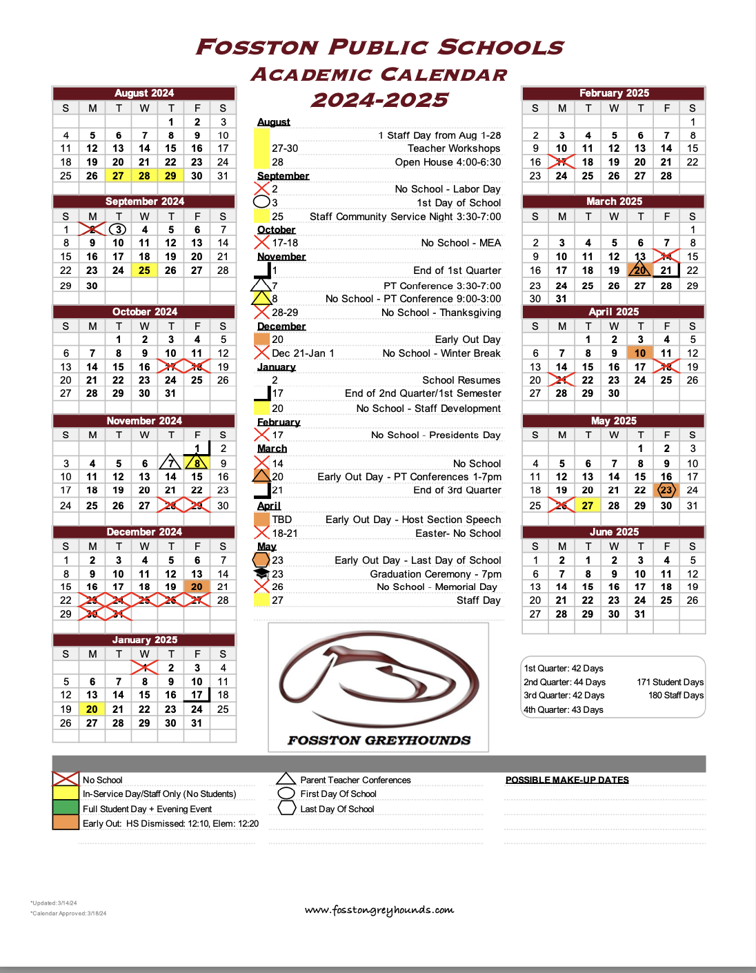 School Calendar 20242025 Fosston Public Schools