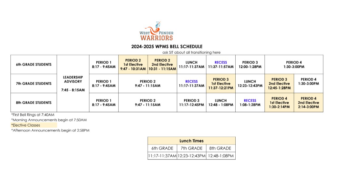 2024-2025 Bell Schedule