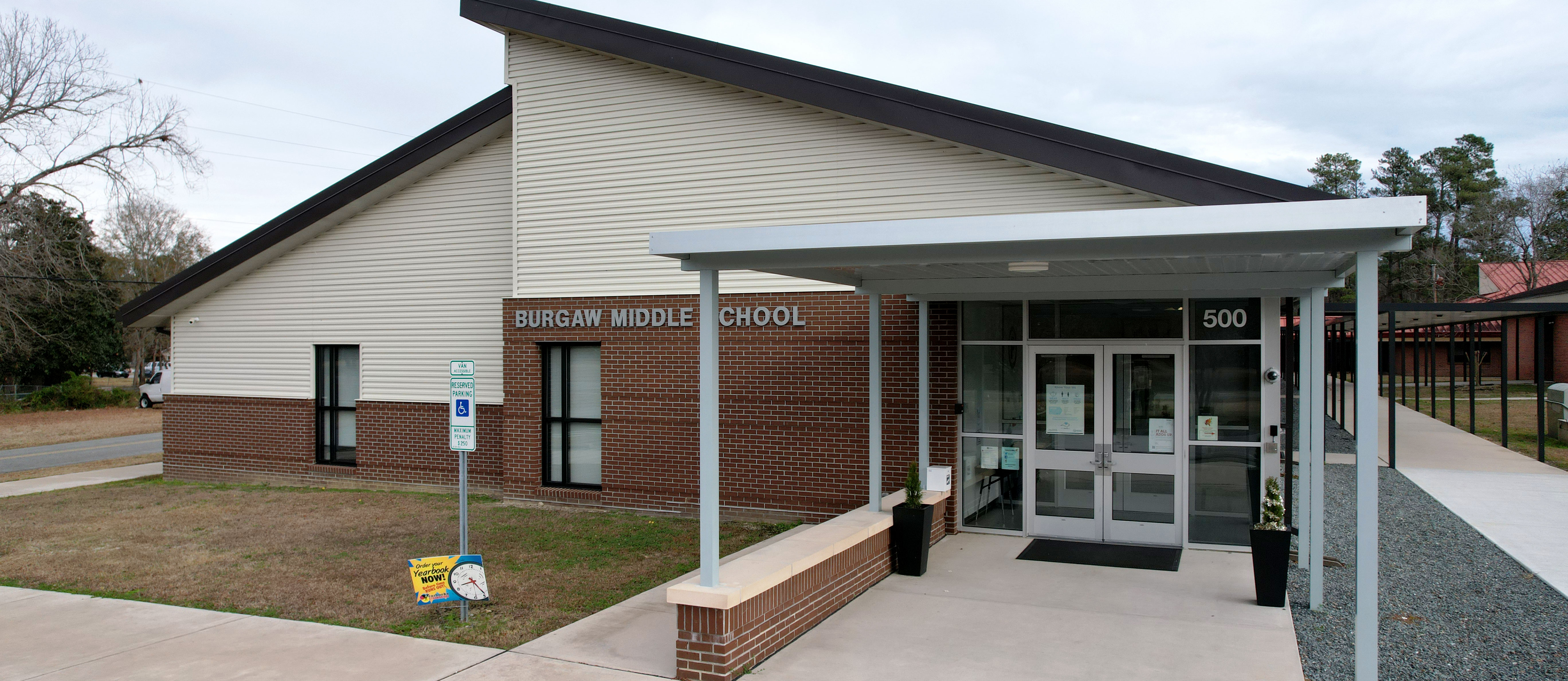 front door of school building