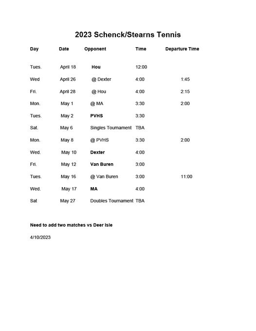 Tennis East Millinocket Schools