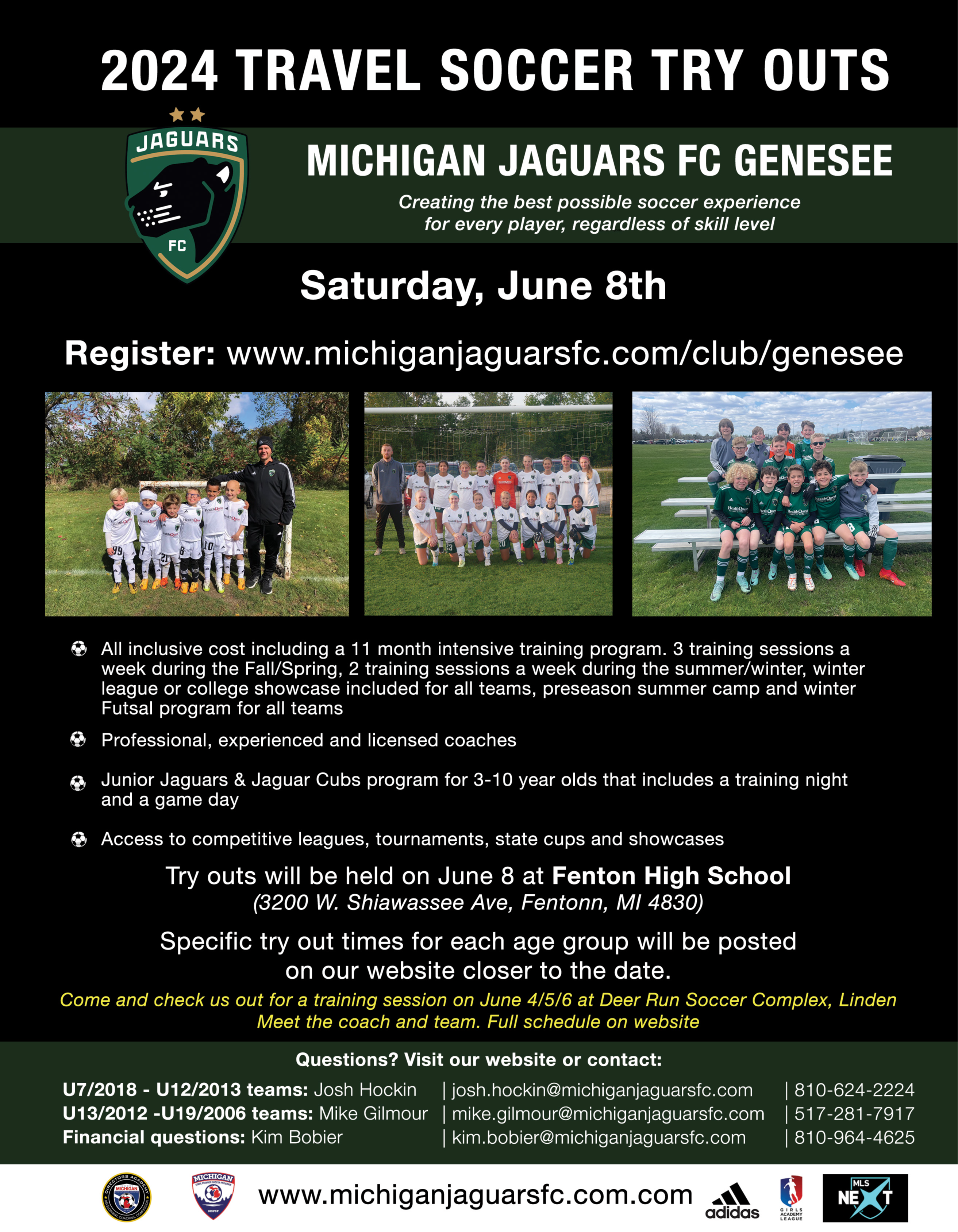 Michigan Jaguars FC Genesee  Travel Soccer Try Outs