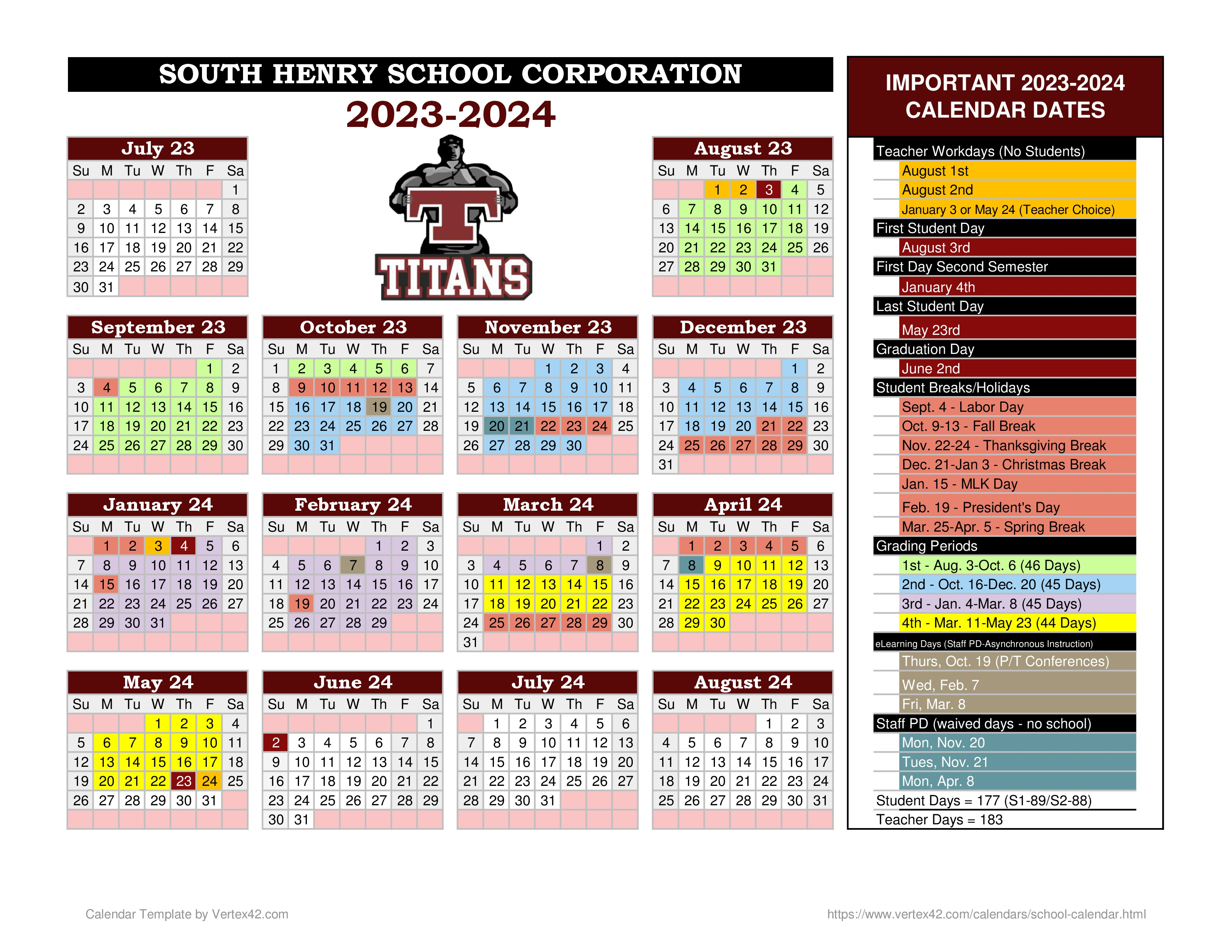 2023-2024 South Henry School Calendar