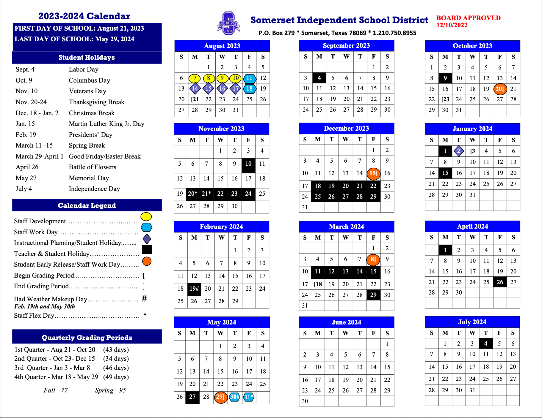 San Angelo 2025-18 Accademic Calendar