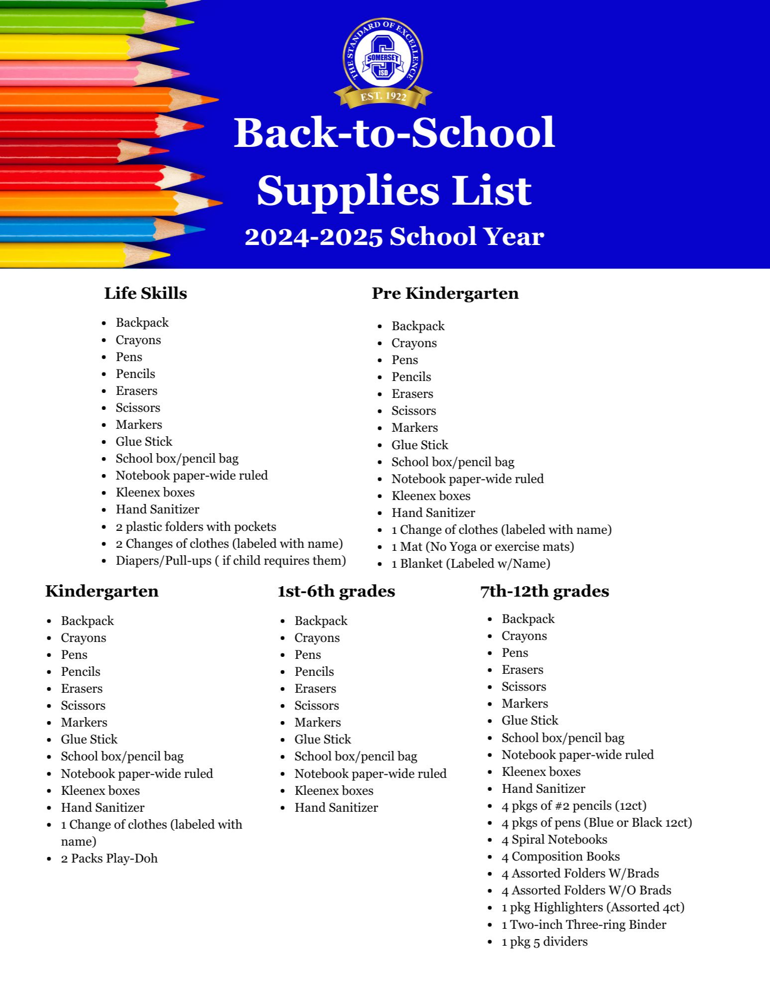 back to school supplies list