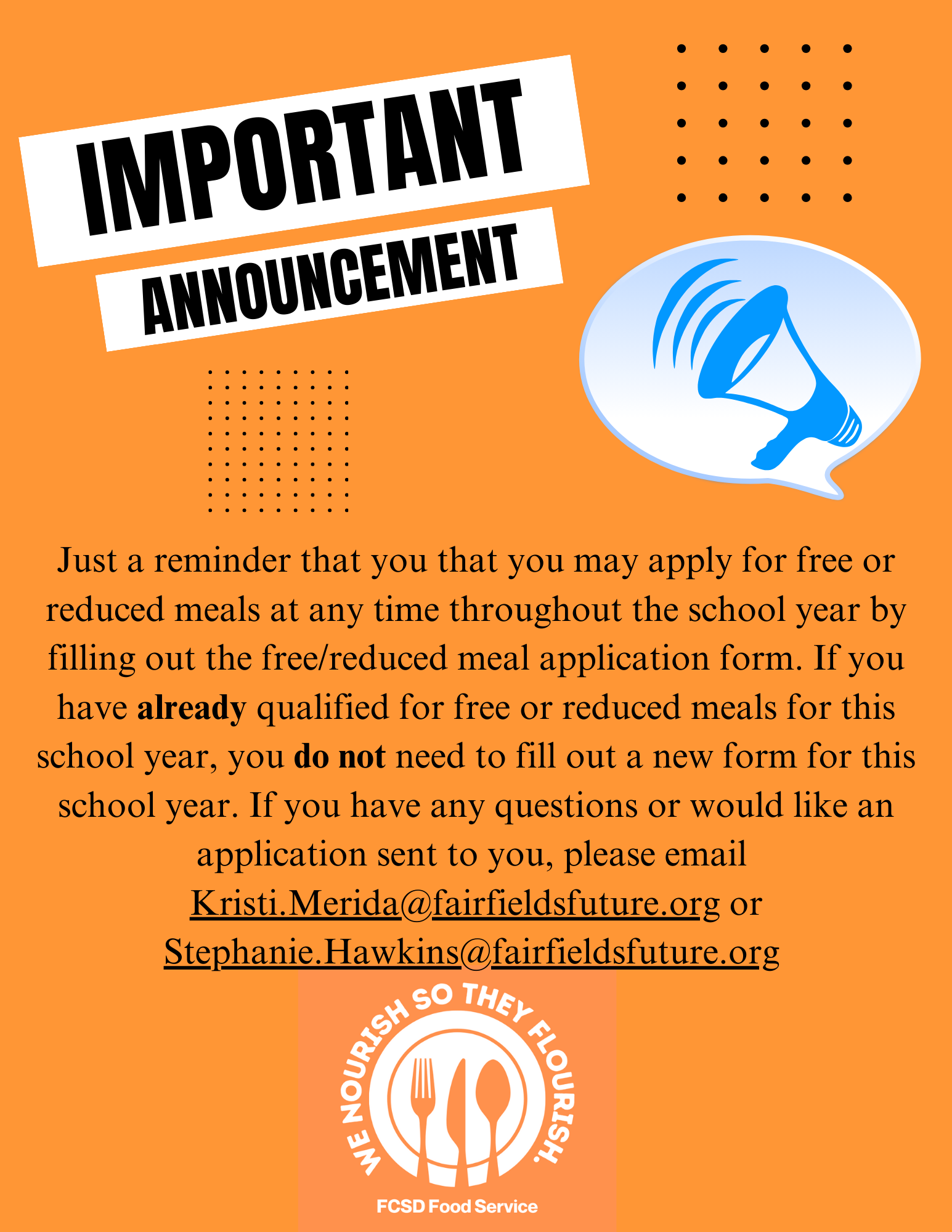 Free or Reduced Meal announcement