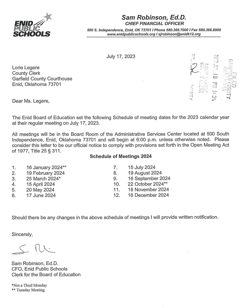 2024 Board Meeting Schedule