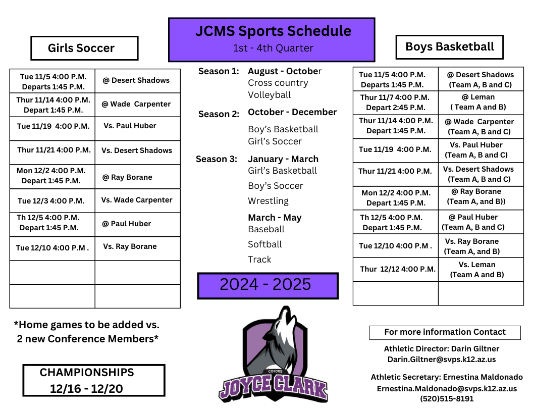 JCMS Sports Schedule