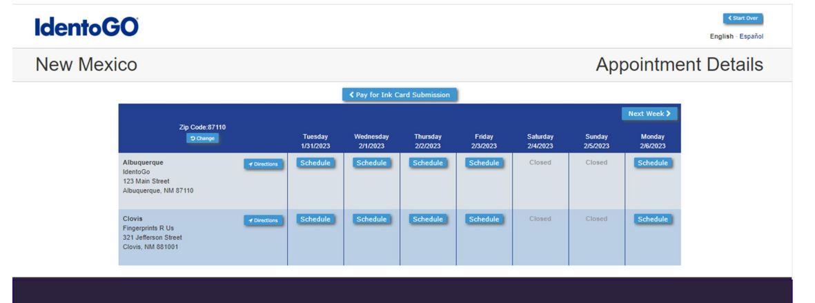 Select an appoint location, date and time