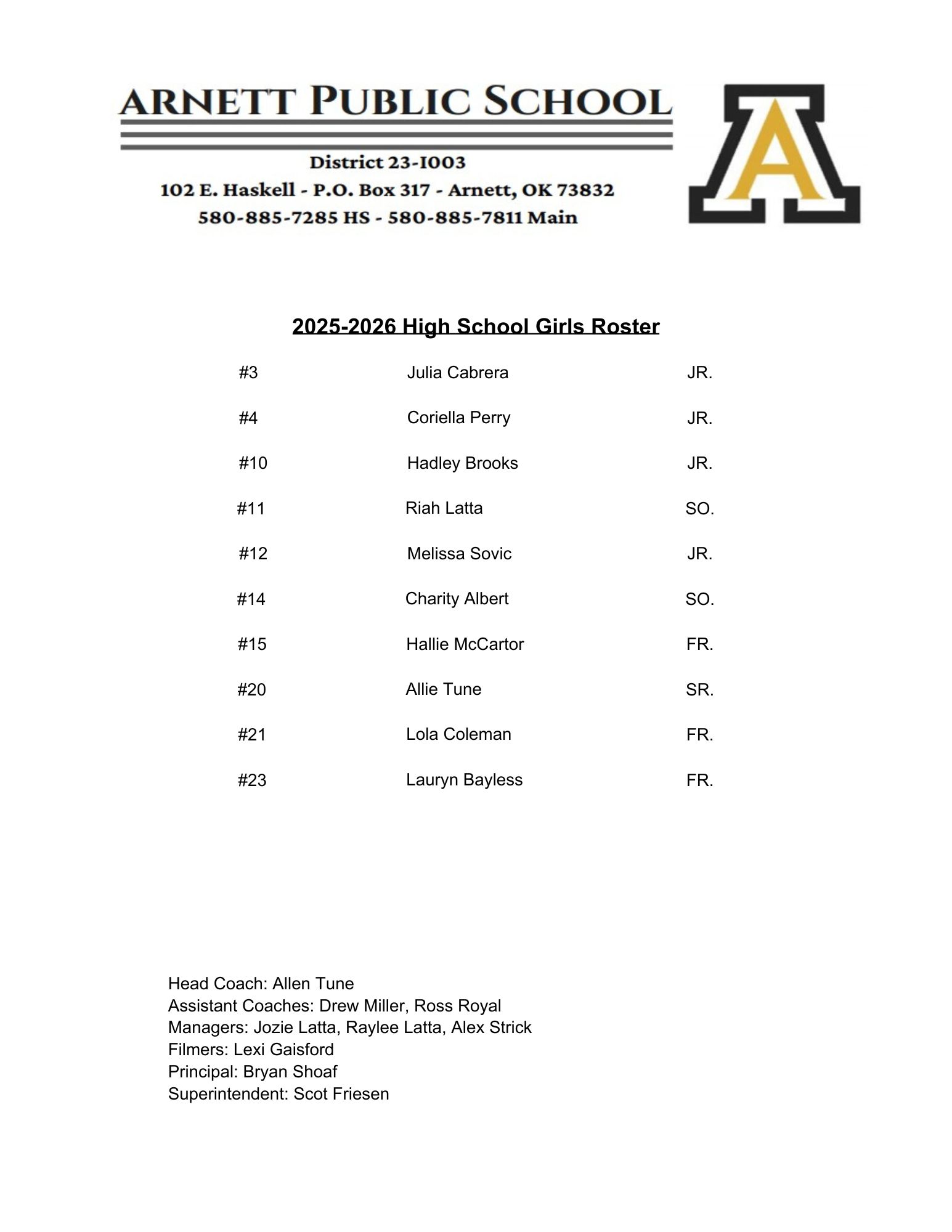 HS Girls Roster 25-26