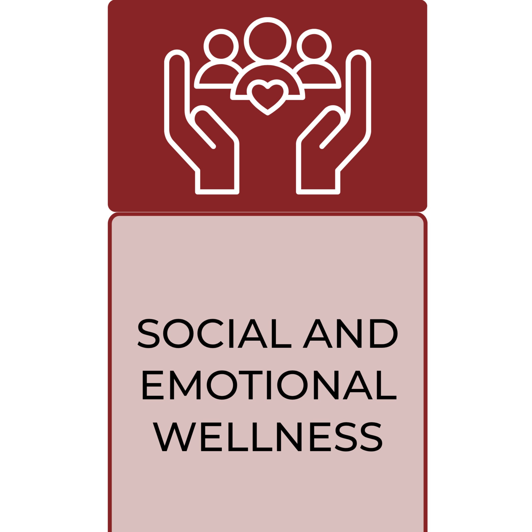A red and white rectangular logo shows hands holding a group of people with "SOCIAL AND EMOTIONAL WELLNESS" text.
