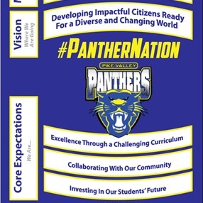 image of mascot with callouts stating the mission statement for Pike Valley