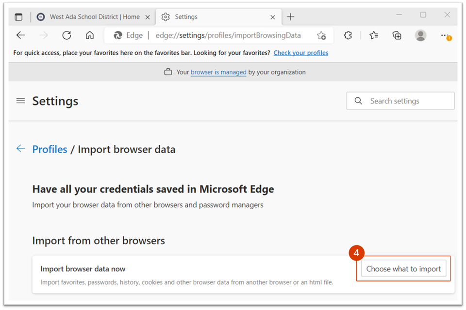 Microsoft Edge Choose what to import