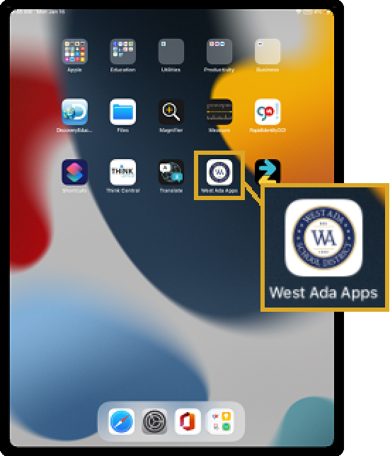 Screenshot of how to access Rapid Identity from an iPad