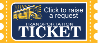 image resembles a ticket and says "click to raise a request - TRANSPORTATION TICKET"