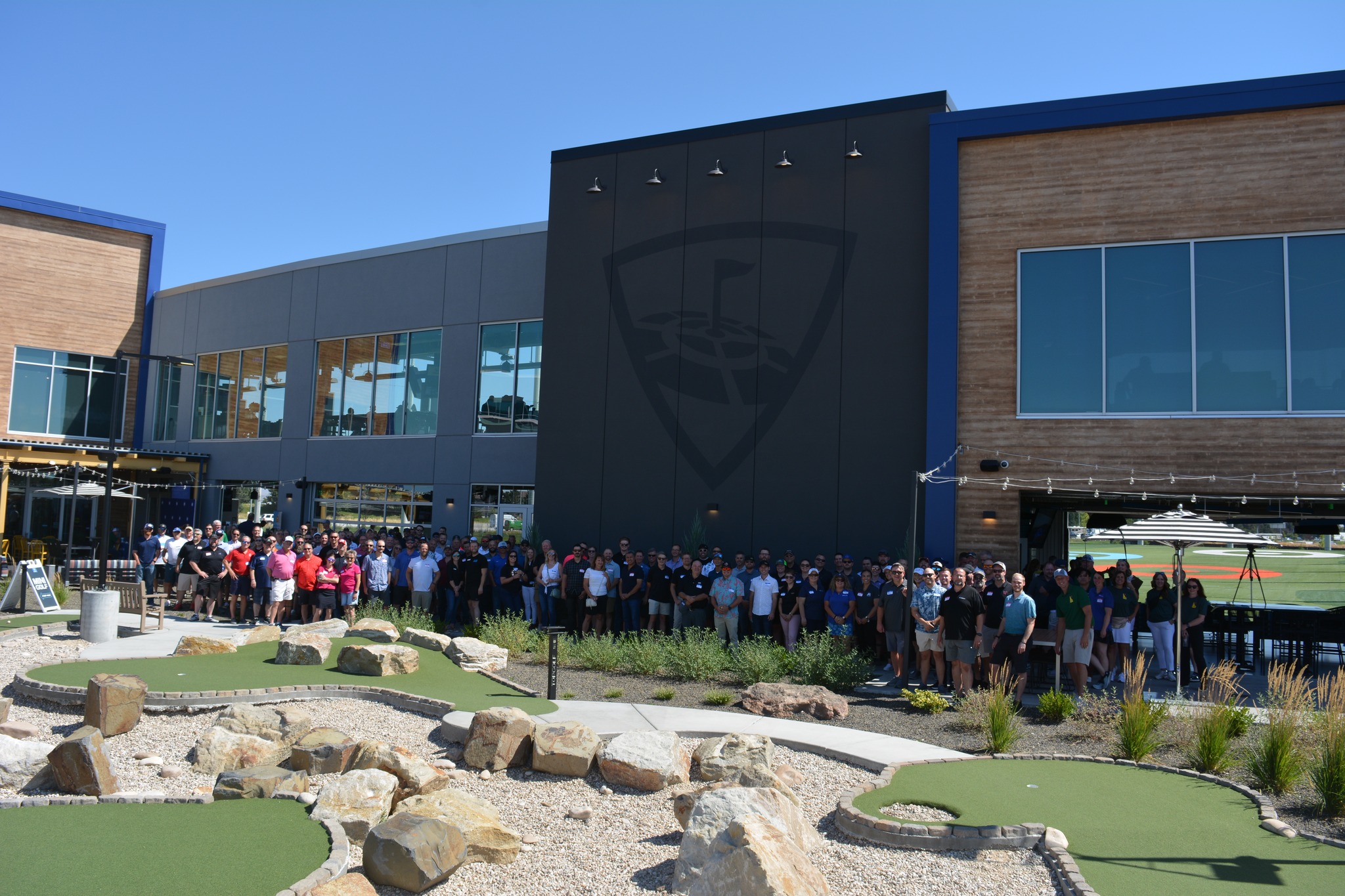 group photo at topgolf event