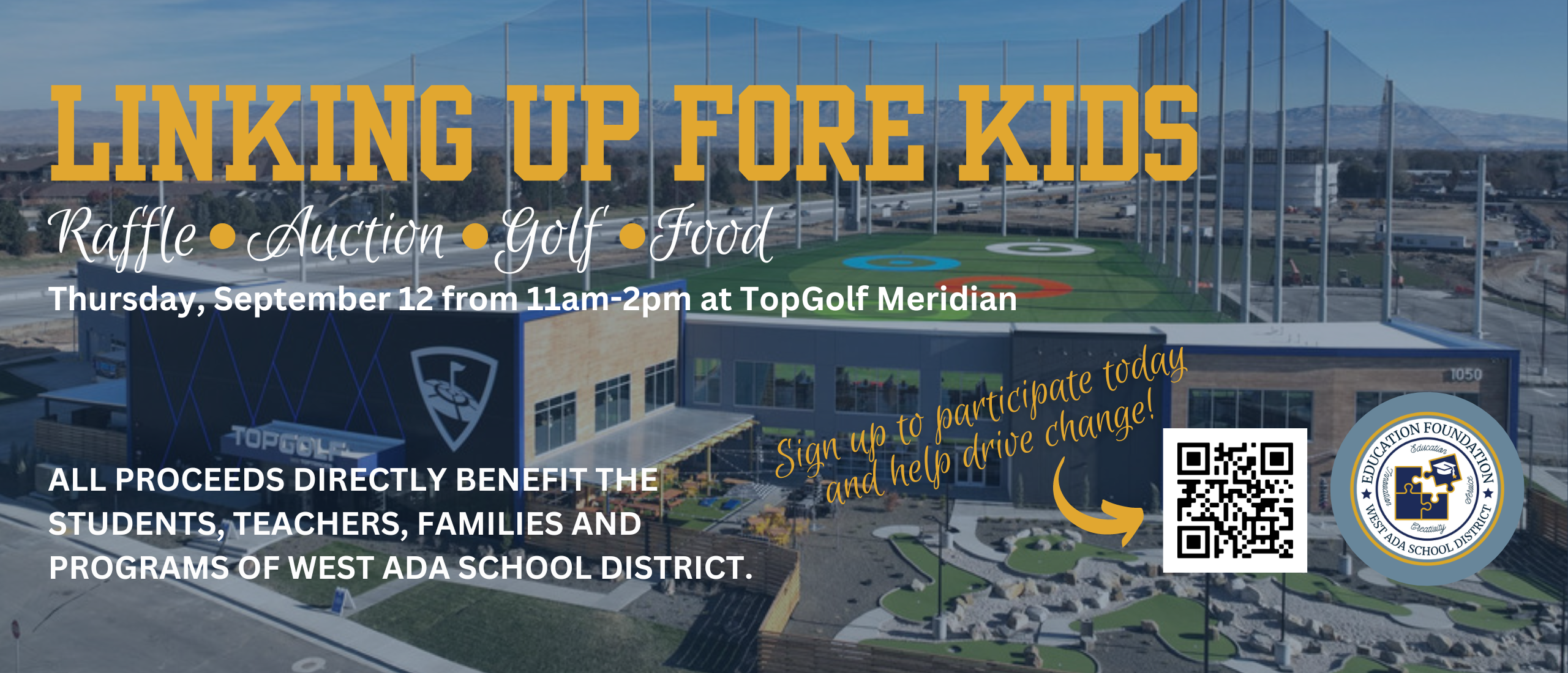 linking up fore kids - raffle, auction, golf, food - thursday, september 12 from 11am-2pm at topgolf meridian