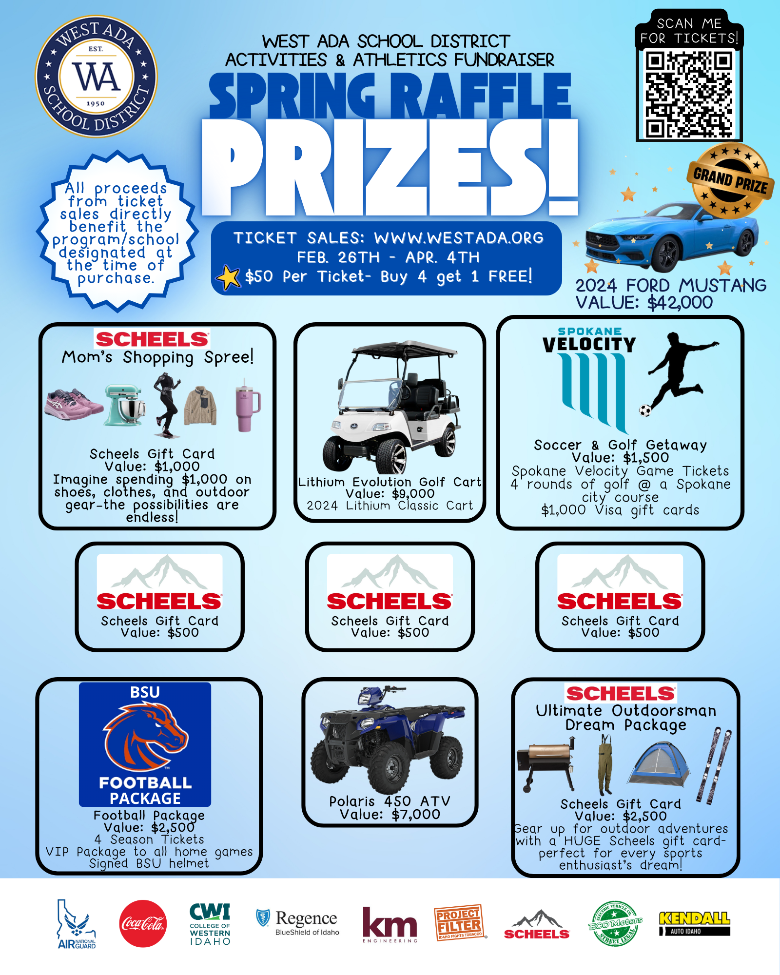 Flyer detailing Spring 2025 Raffle , including prize details/images.