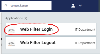Search for "Content Keeper" and Click on "Web Filter Login" from the drop-down