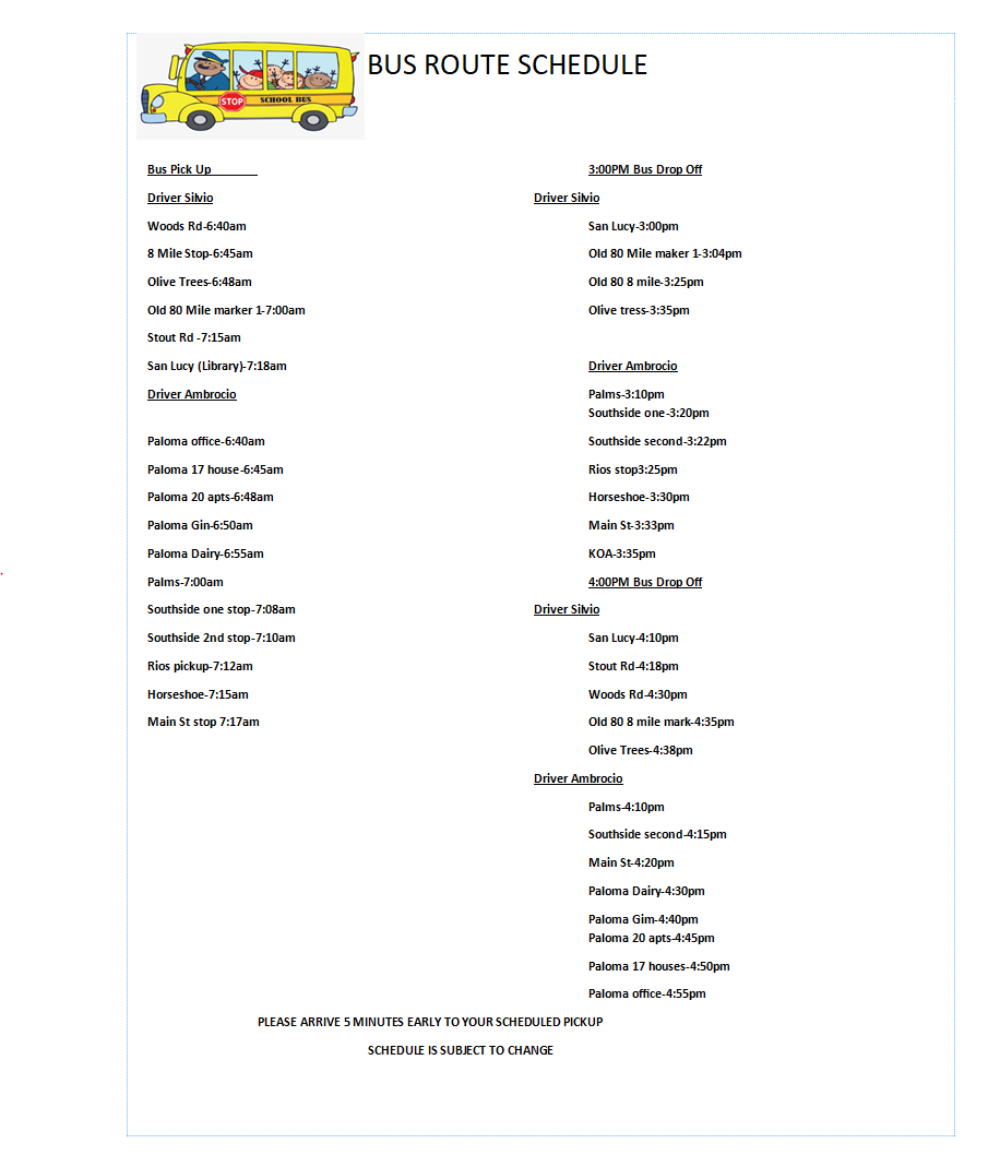 Bus Schedule | Gila Bend Unified School District #24
