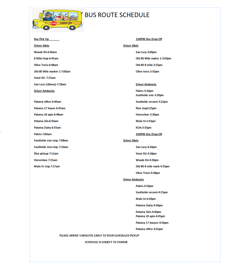 Bus Schedule Gila Bend Unified School District 24