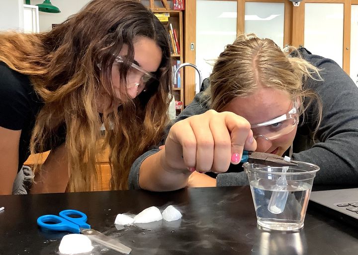 Two students working on an experiment