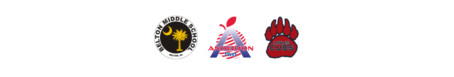 Belton Middle School logo, Anderson Two logo, and Honea Path Middle Logo