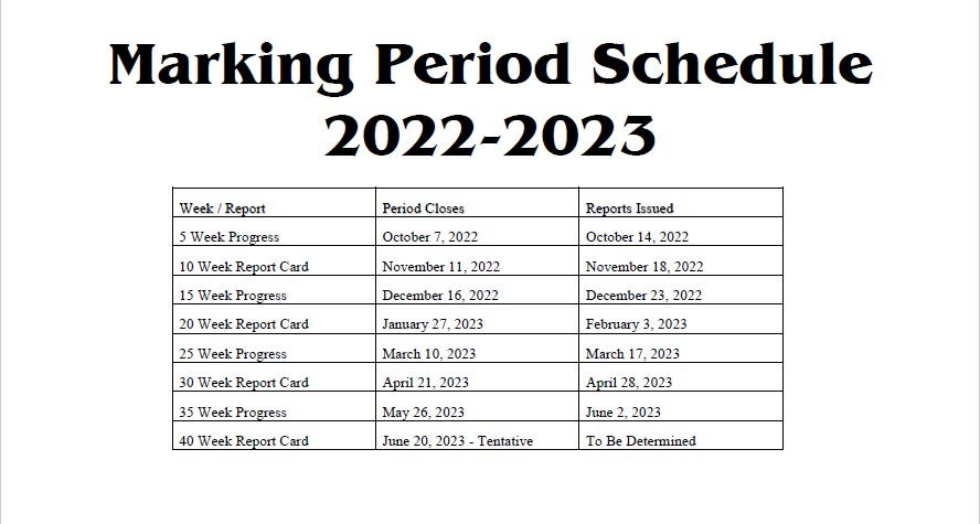 Marking Period Schedule