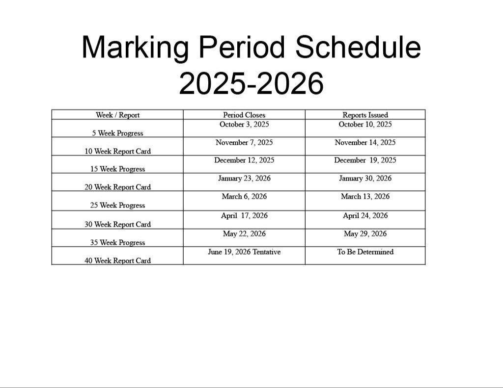 Marking Period Schedule