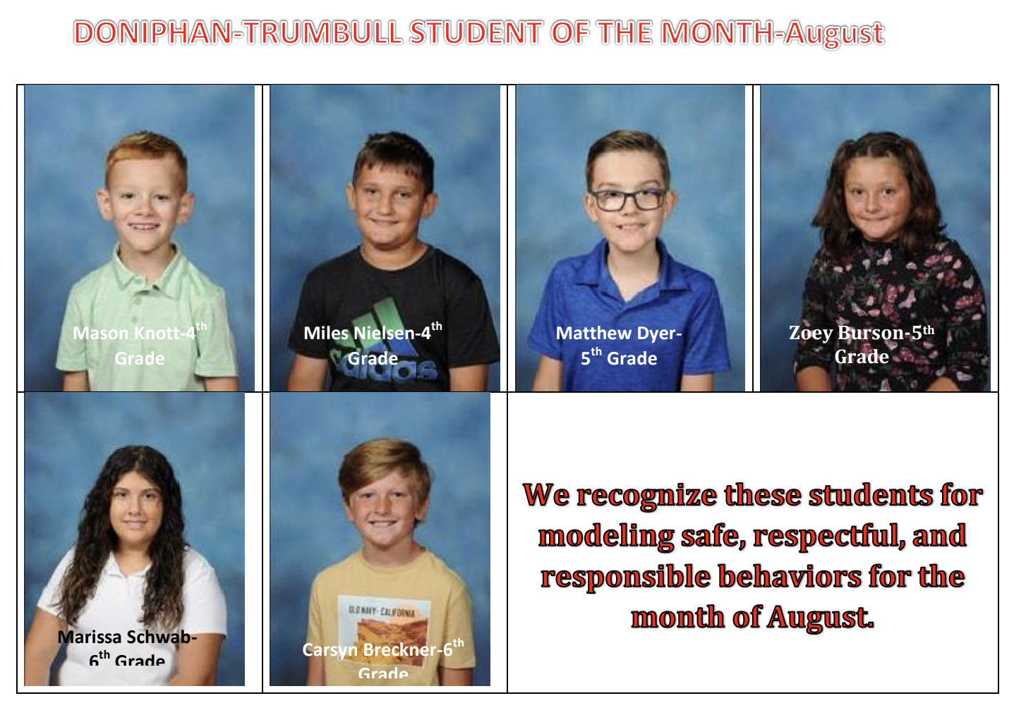 August Students of the Month