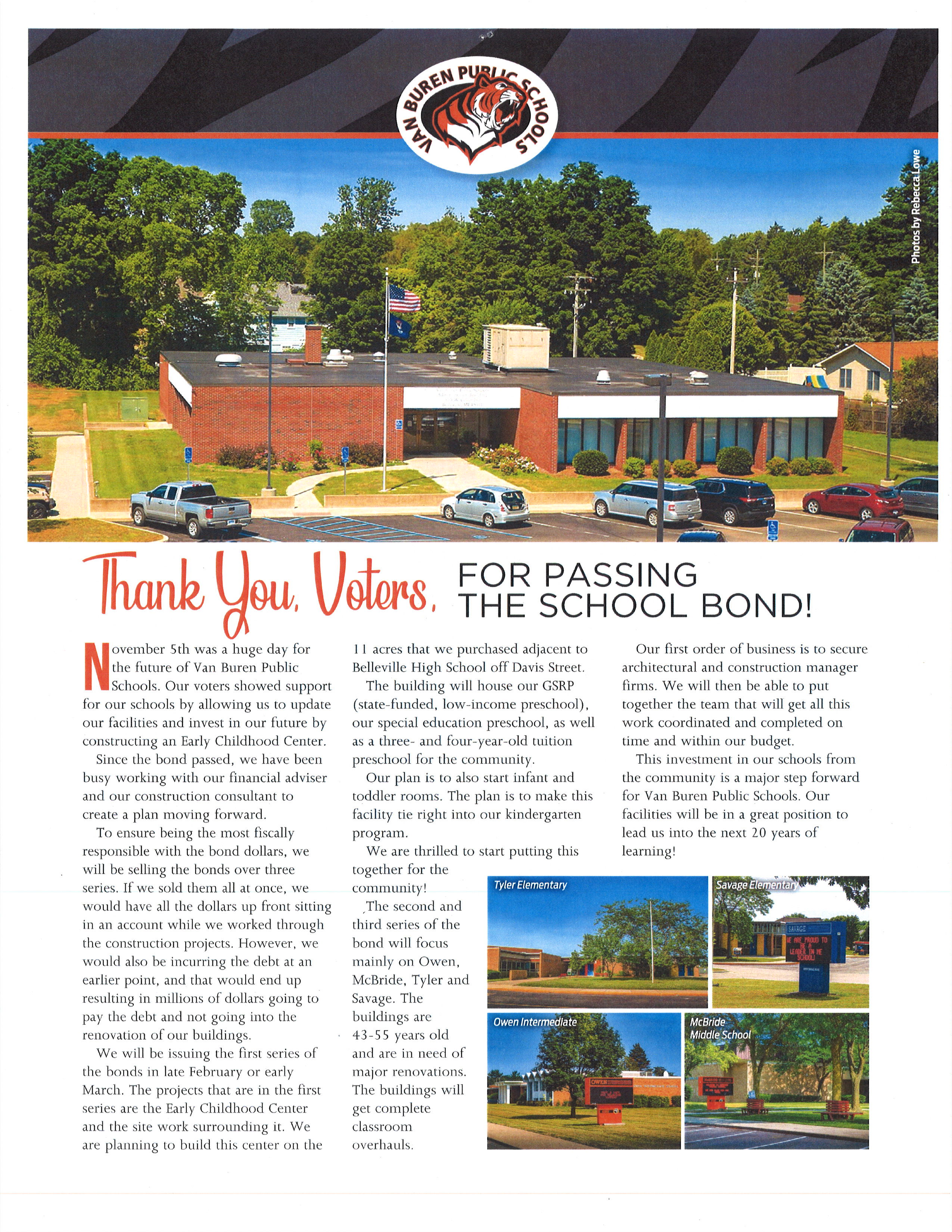 news article about van buren public schools passing their school bond