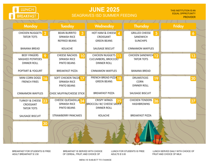 June summer feeding menu