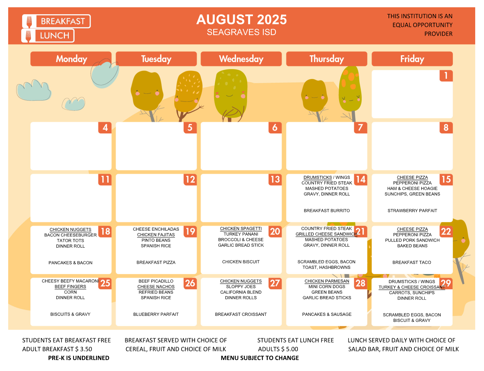 August menu