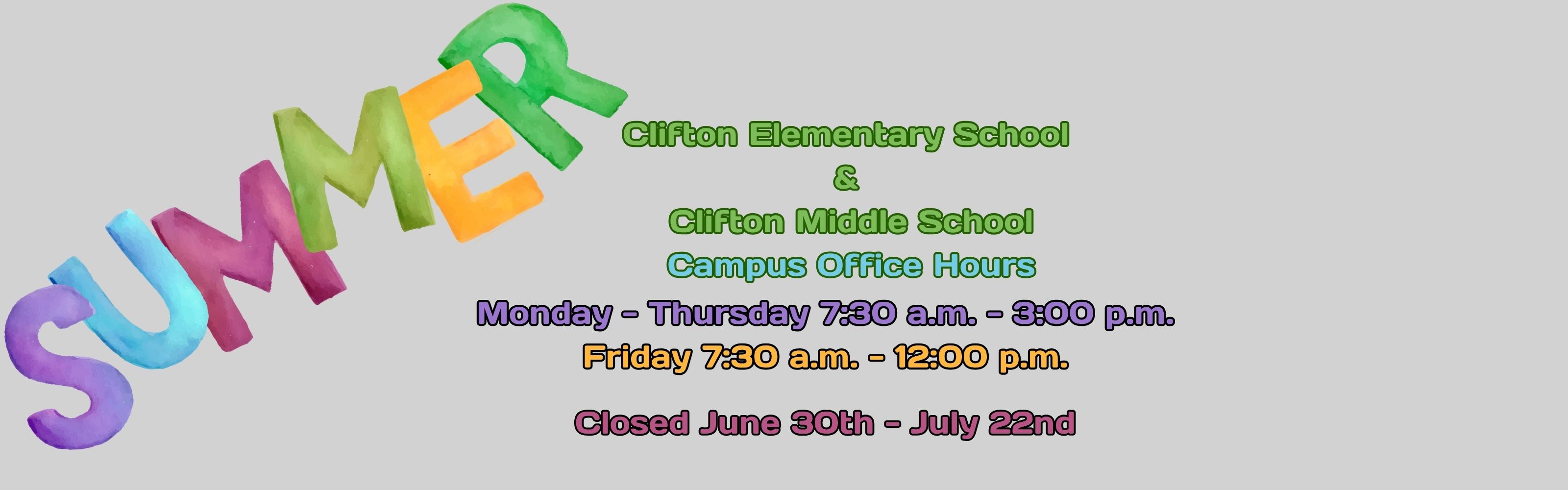 Office Hours Monday - Thursday 7:30 - 3:00 Friday 7:30 - 12:00 Closed June 30-July 22