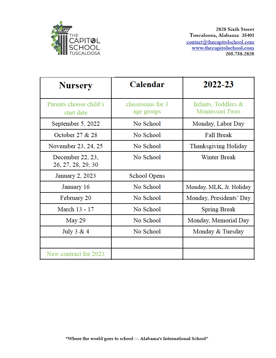 2022-23 Nursery Calendar