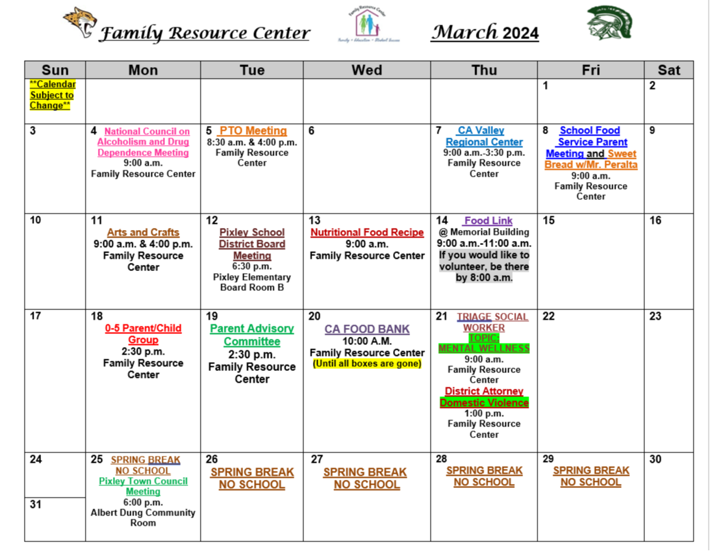 Family Resource Center Pixley Union School District
